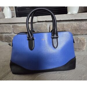 LAUREN RALPH LAUREN Double Zip Purse Handbag Newbury Leather Blue Black Satchel